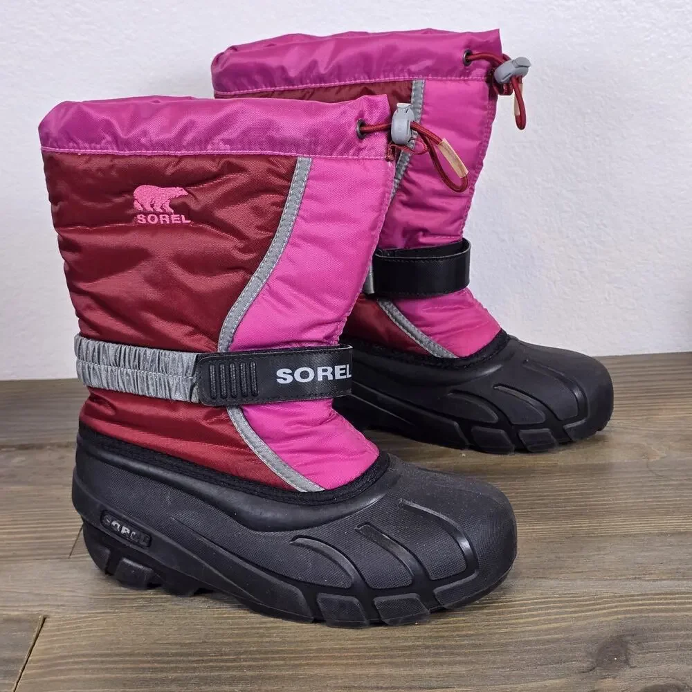 Sorel - Flurry Durable Snow Boots Red/Pink Water & Wind Resistant - Youth Size 3
